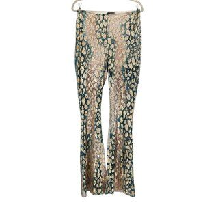 Venus Womens Medium Pants Flared Lace Animal Print Gold Pink Teal Green Sheer